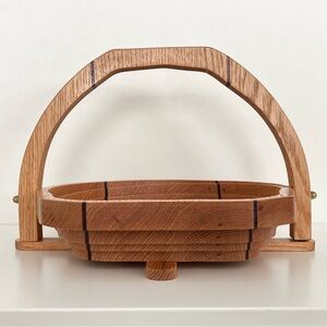 Vintage Handmade Wooden Collapsible Fruit Basket Artist Signed Trivet Apple